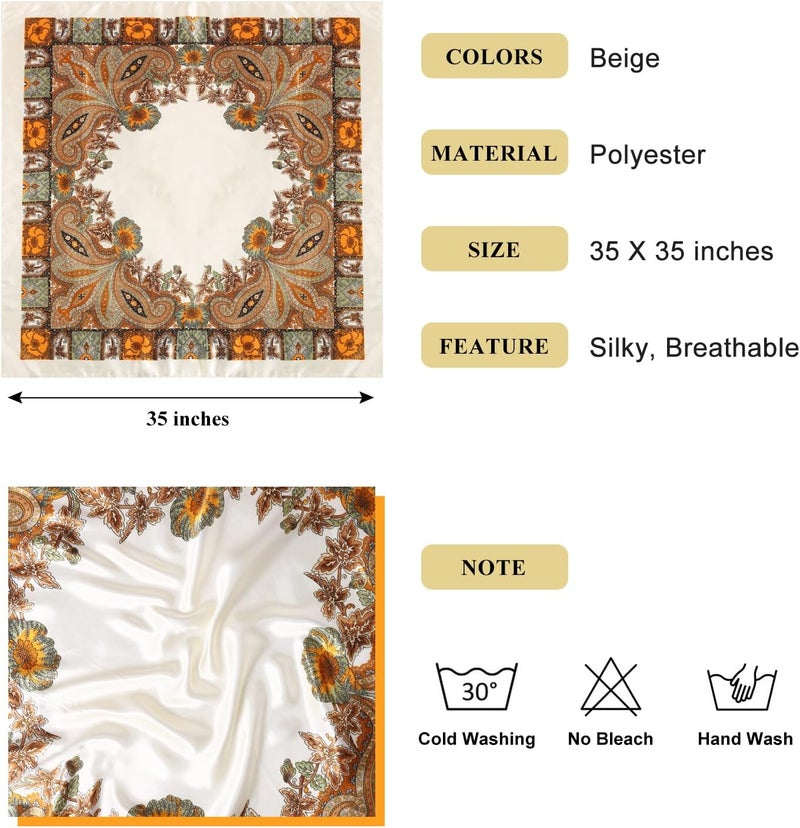 VBAEI 35” Large Square Satin Head Scarf - 1Pcs Satin Hair Scarf Silk Bandana Head Wraps For Women - Image 3